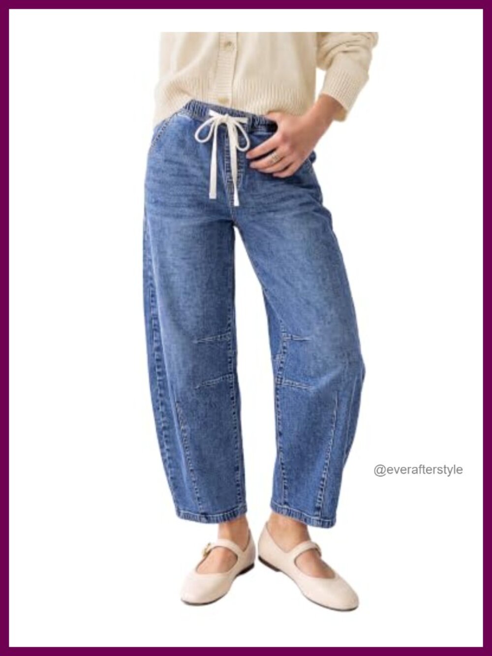 Women's High Rise Barrel Jeans Cropped Pull On Elastic Waist Denim Pants